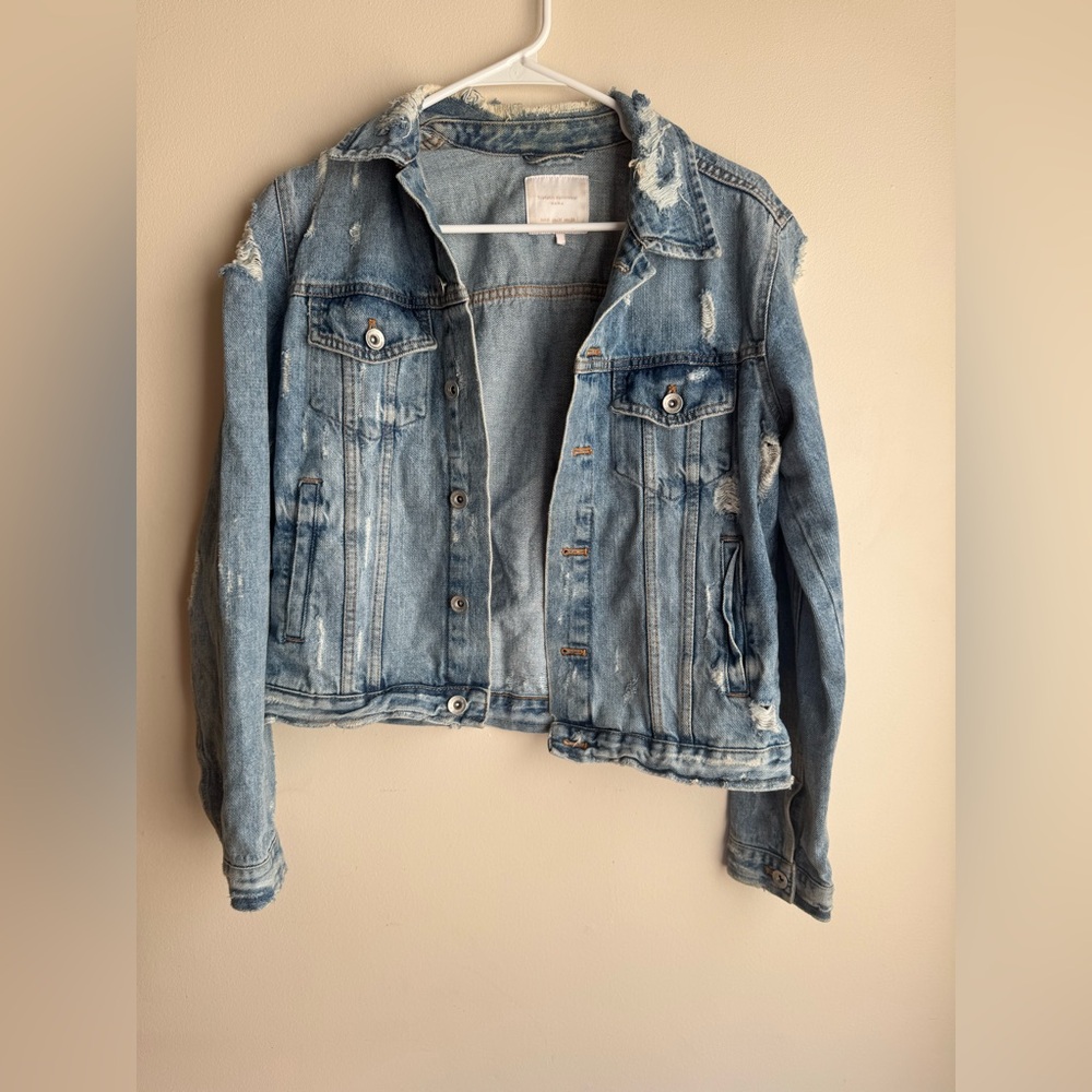 Zara Blue Distressed Jean Jacket Size Medium